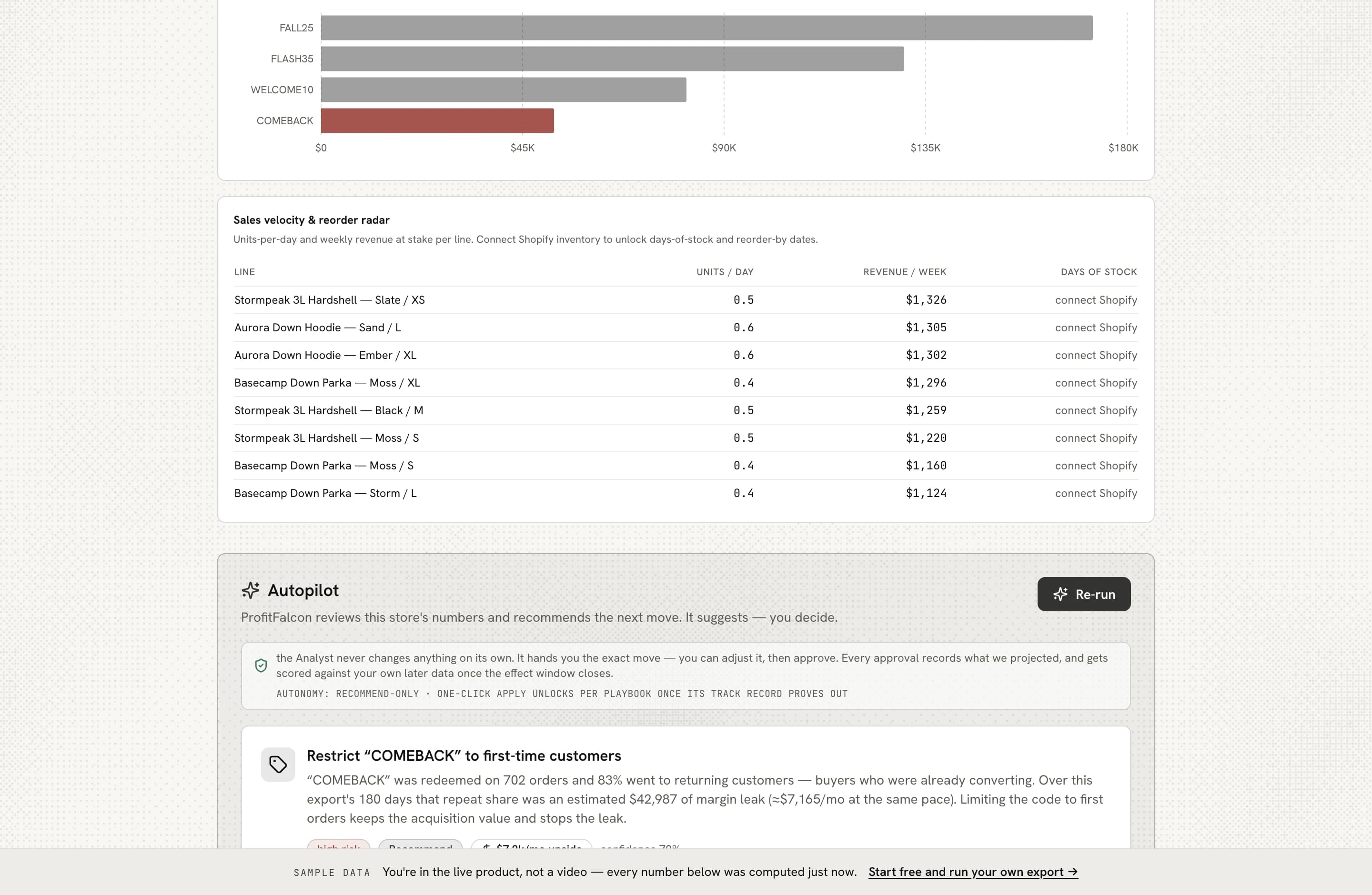 BizFalcon Analyst, the dashboard a sample upload produces